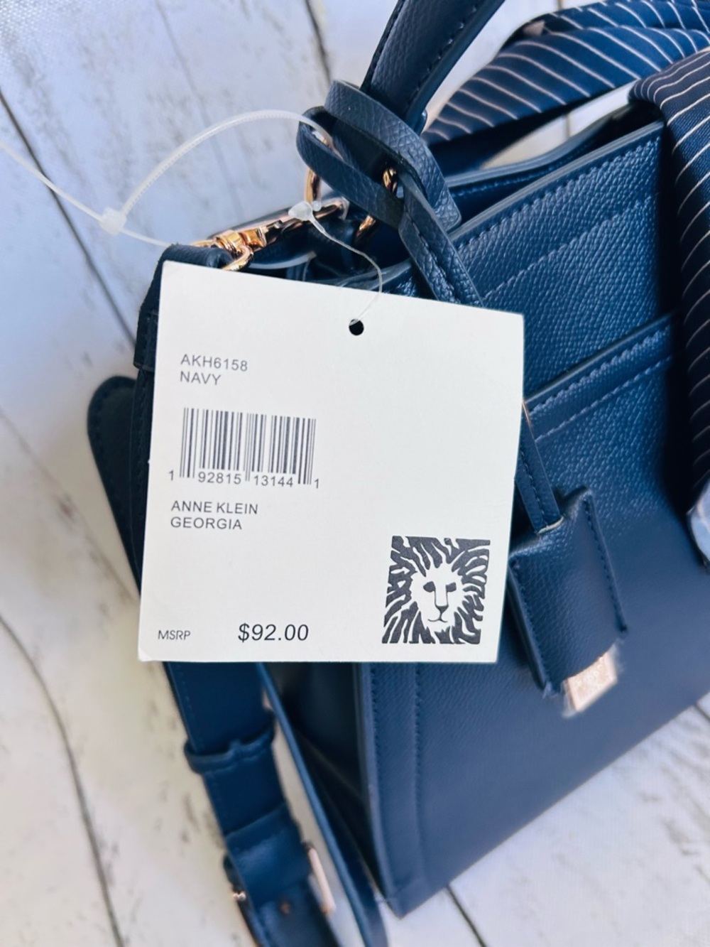 Anne Klein Navy Satchel Purse + Blush Pink Wallet & Scarf Accent Bundle - Picture 8 of 13